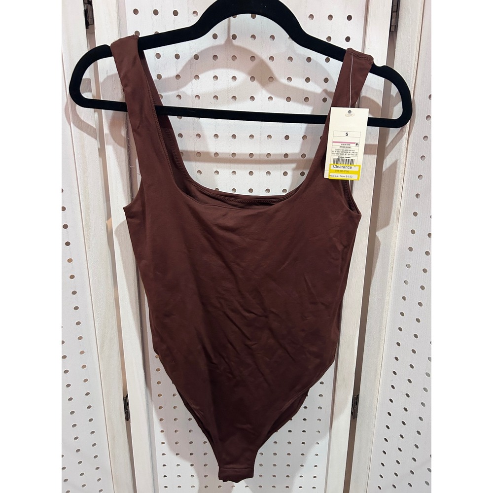 A New Day Brown Scoop Neck One Piece Bodysuit Size Small